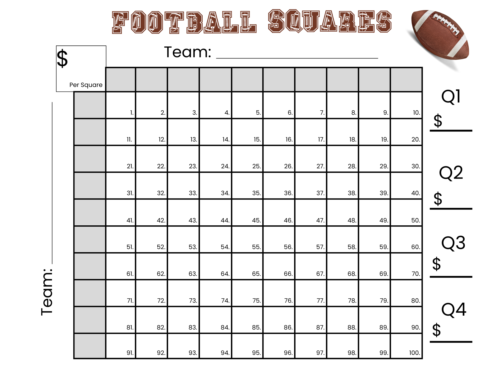100 Football Squares Game Printable 10 10 Football Squares Instant Download 100 Football Squares Game Printable 10 10 Football Squares Instant Download