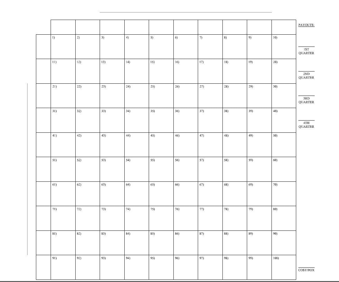 100 Square Raffle Board Etsy Israel