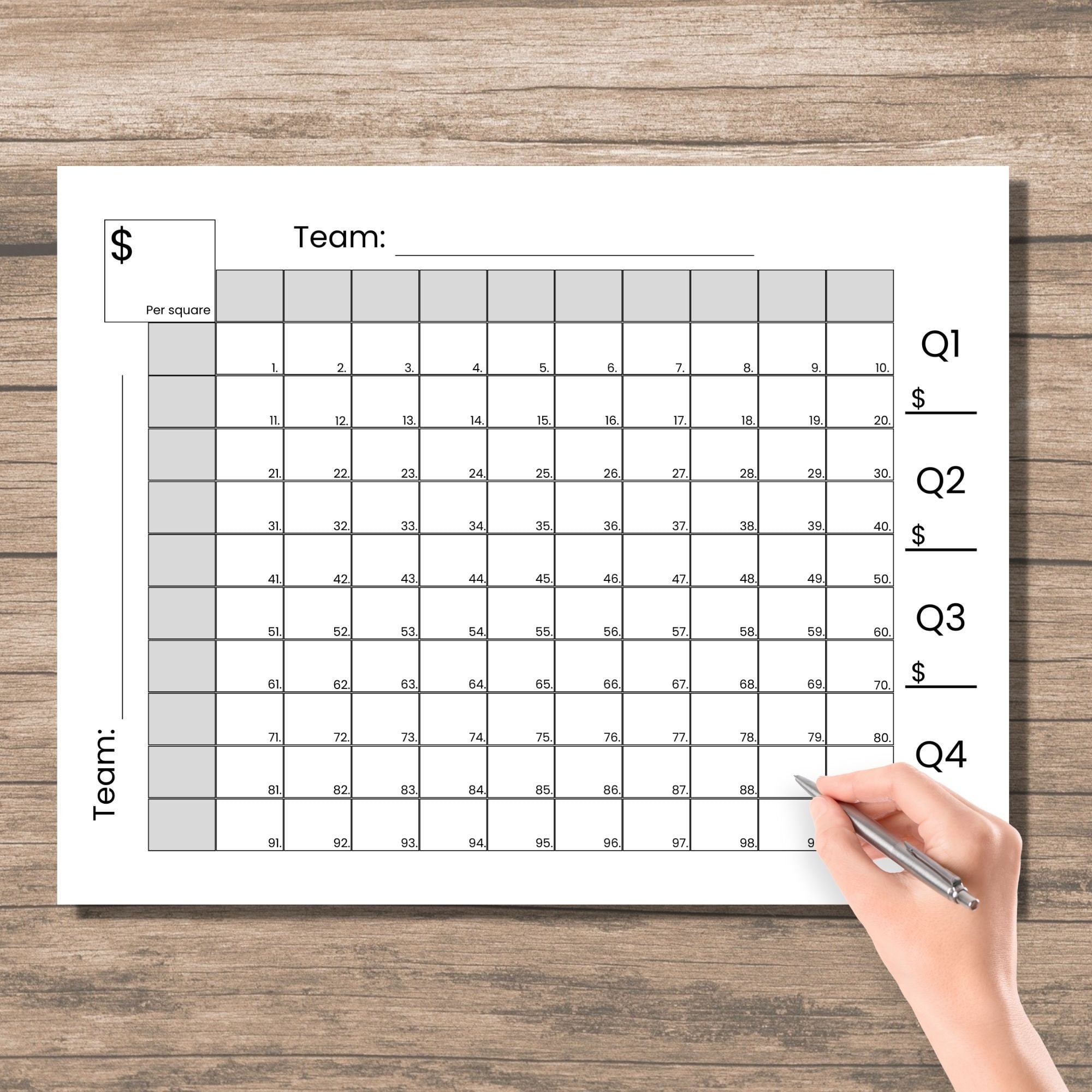 100 Squares Game Blank Template For Fundraisers Sports Games And Parties Office Pools And Sports Betting Etsy