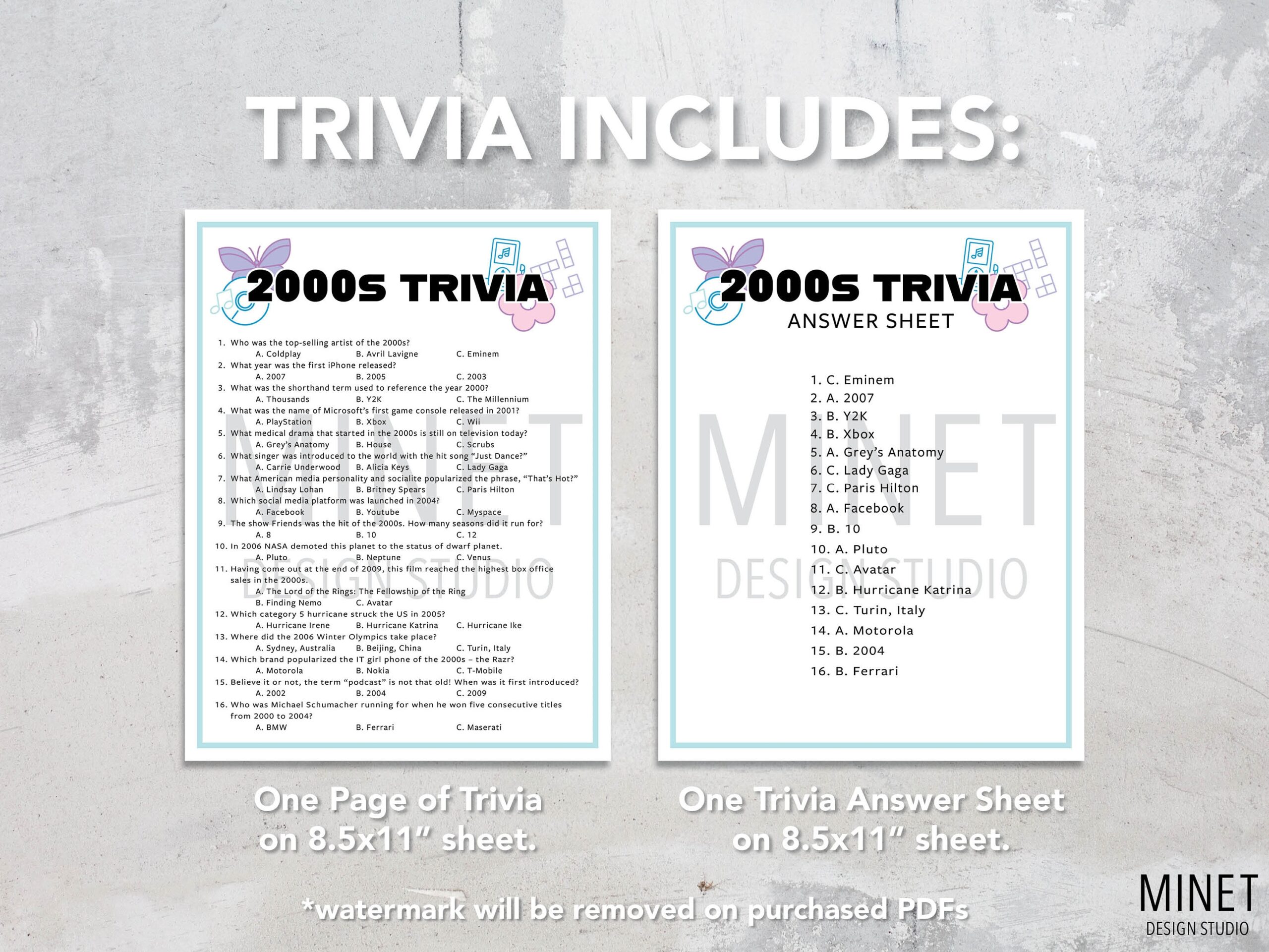 2000s Trivia Game 2000s Quiz Printable PDF Download Etsy
