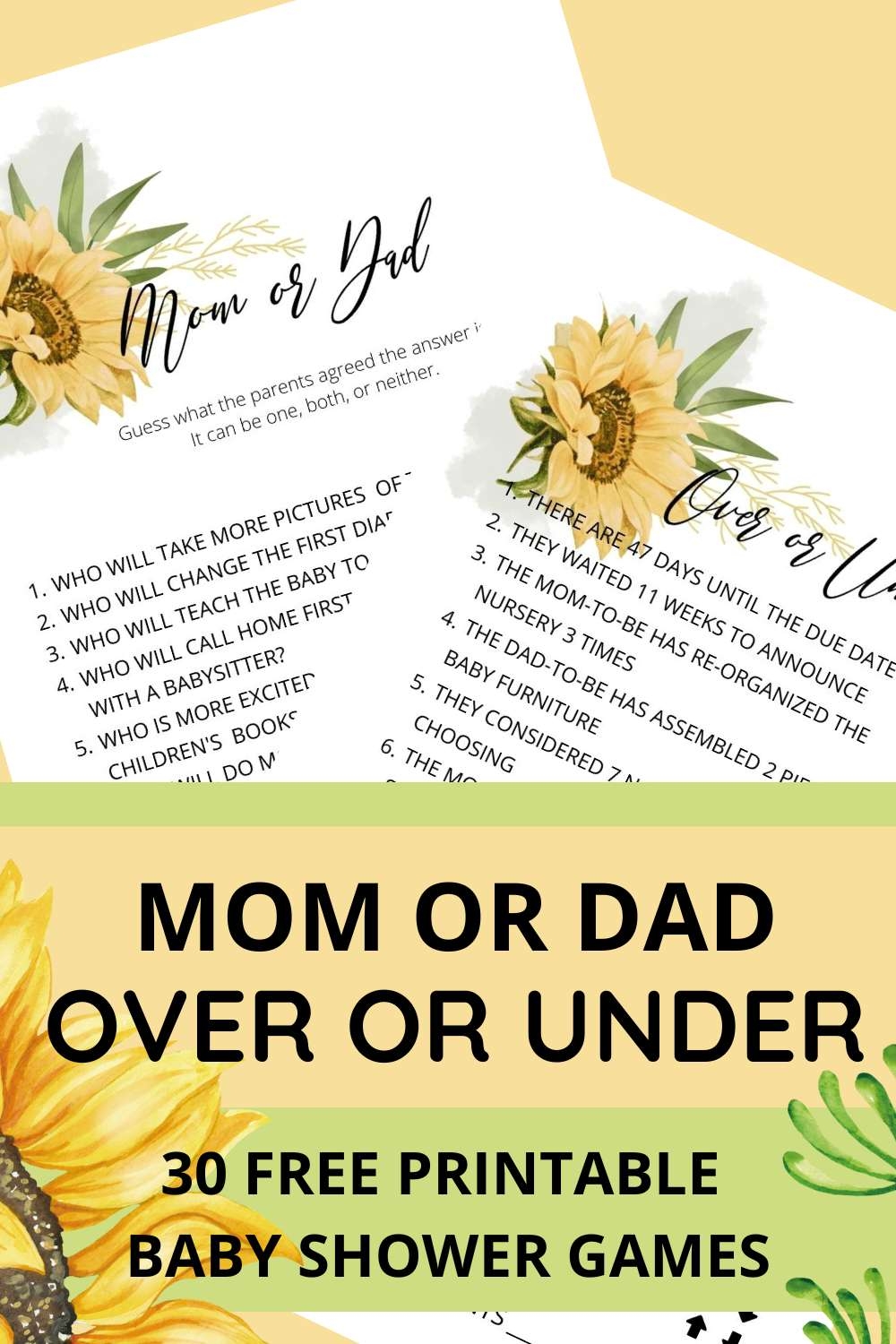30 Free Printable Sunflower Baby Shower Games