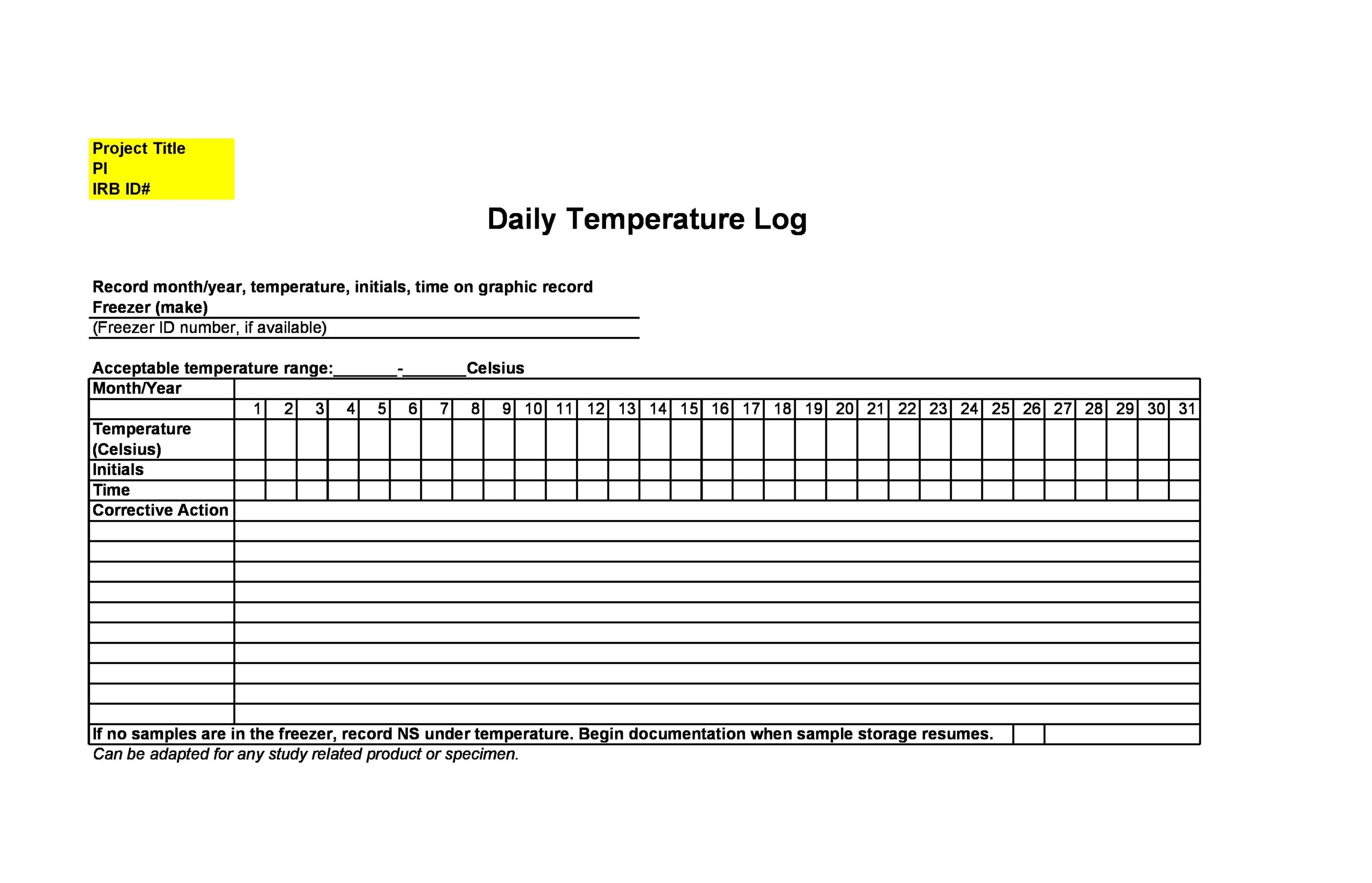 40 Printable Temperature Log Sheets Word Excel PDF