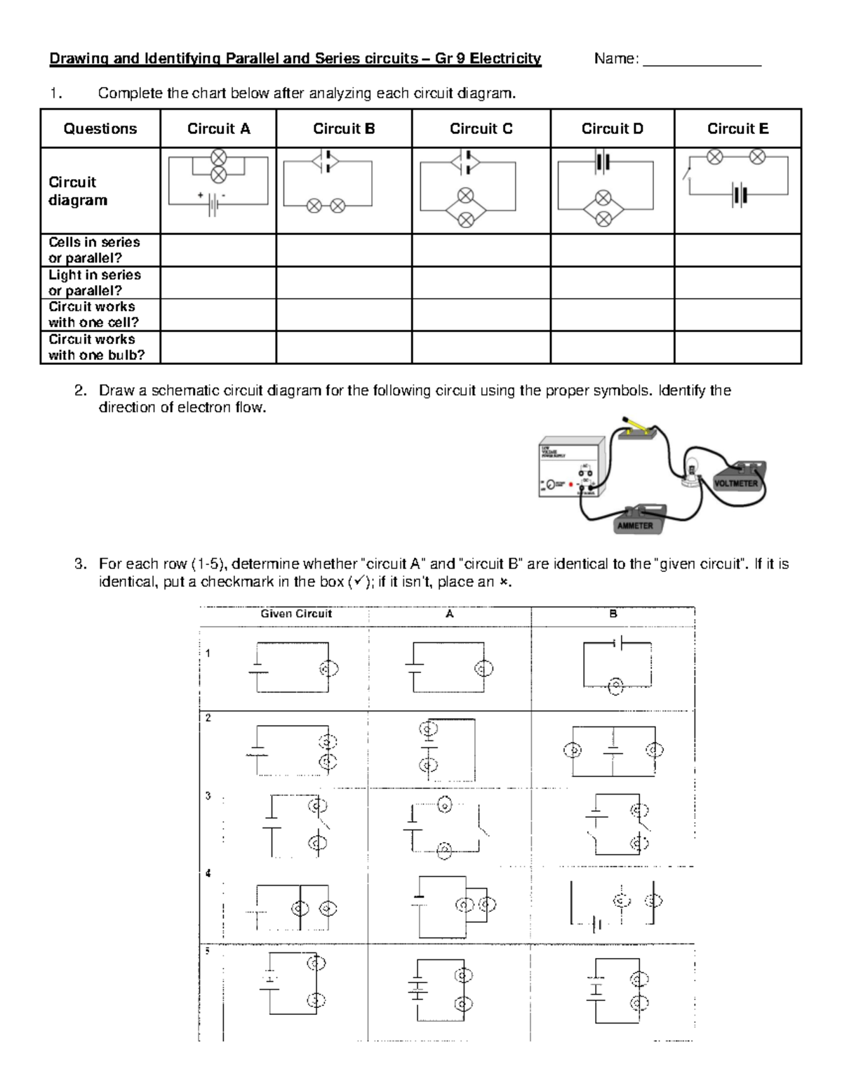 5 Gr 9 Electricity Drawing Identifying Circuits Worksheet Studocu