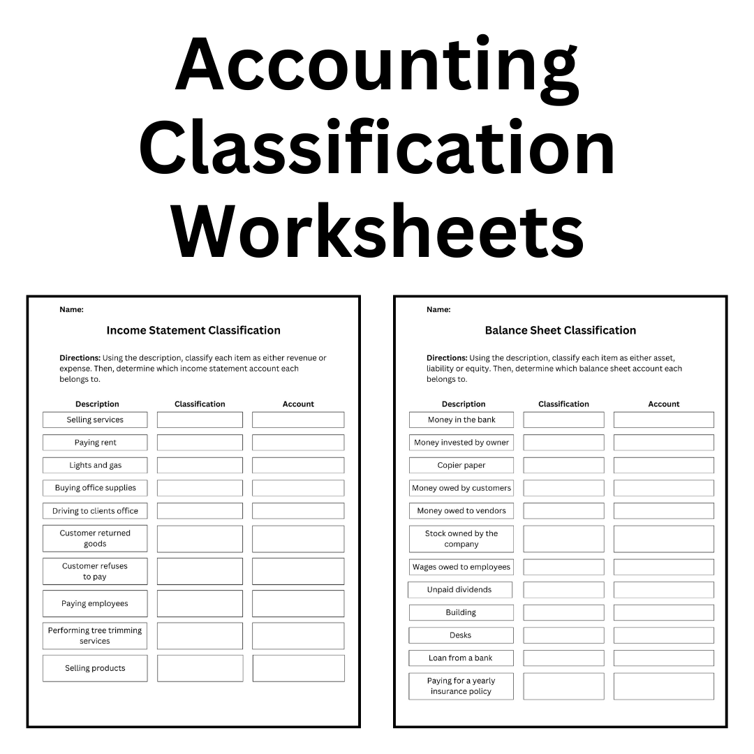 Accounting Worksheets Classifying Transactions Balance Sheet And Income Statement Classful