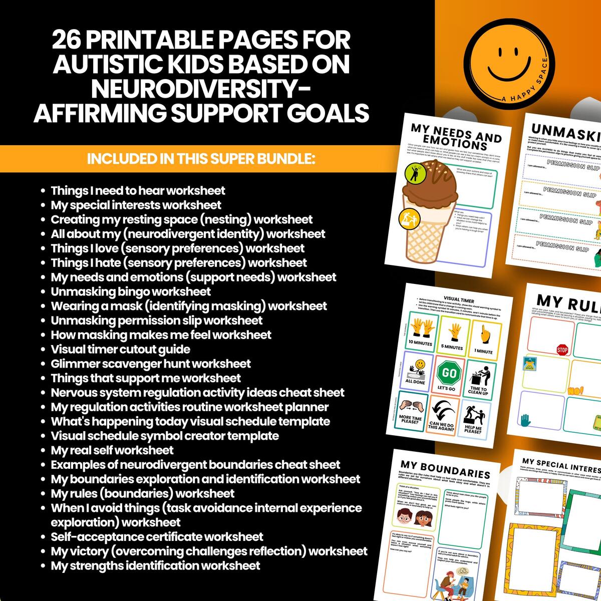 Autism Worksheets ASD Kids Workbook Autistic Children Unmasking Special Interests Sensory Spectrum Regulation Neurodivergent NDA Boundaries Etsy