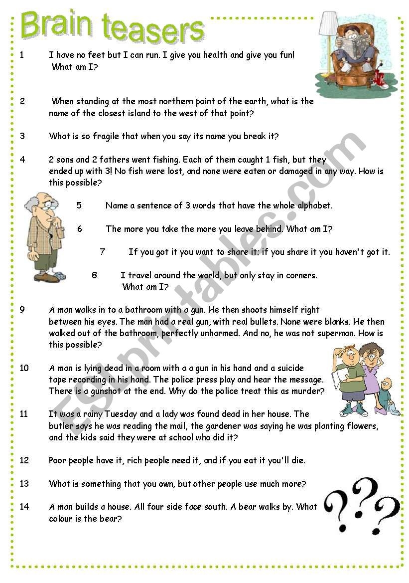 Brain Teasers ESL Worksheet By Pocza Worksheets Library