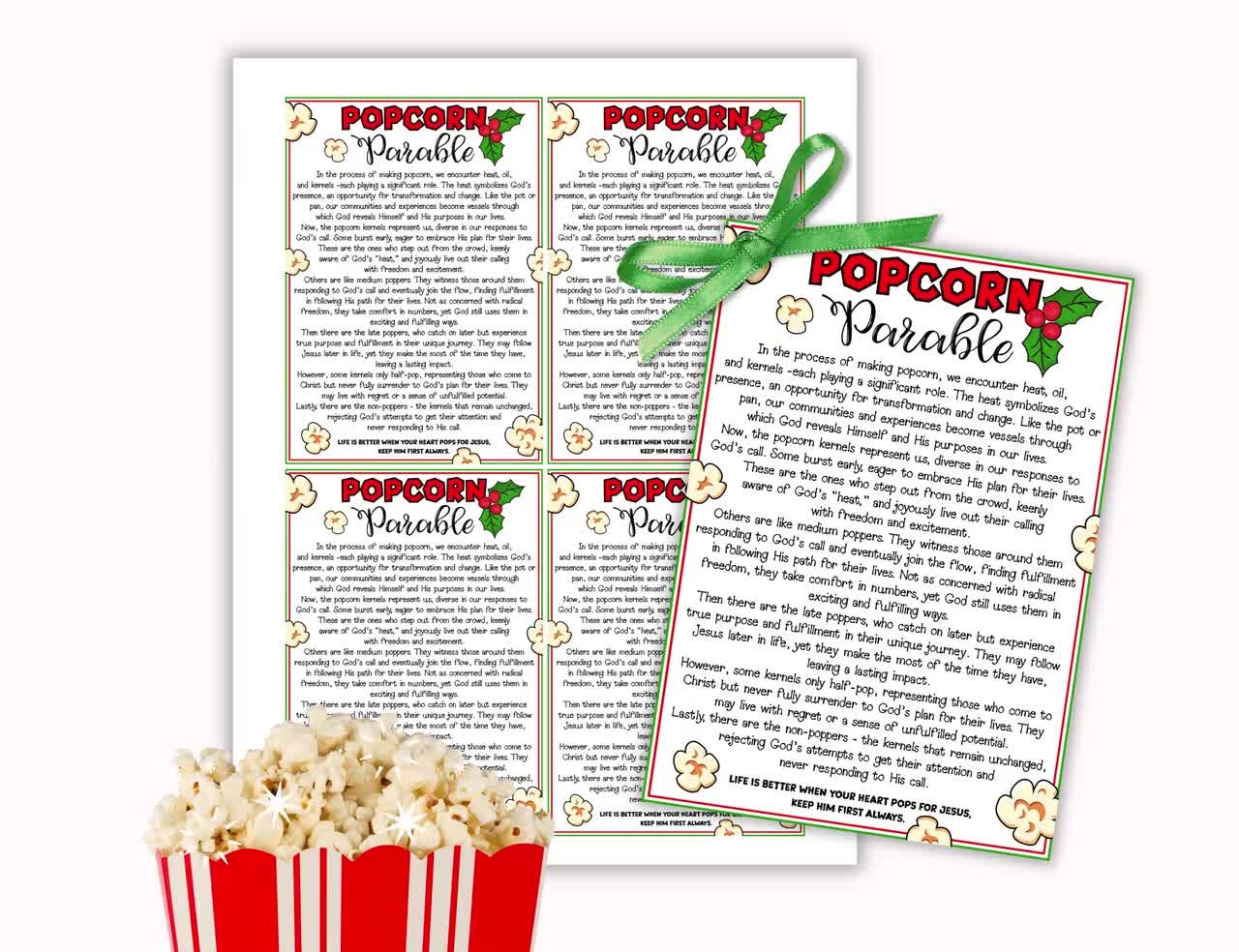 Christmas Popcorn Parable Printable Parable Of The Popcorn Lesson Popcorn Parable Gift Tags Christian Popcorn Parable Bible Lesson Etsy