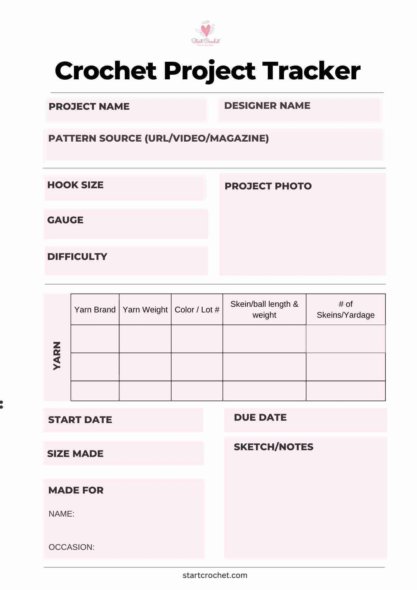 Crochet Project Tracker FREE Printable PDF Start Crochet