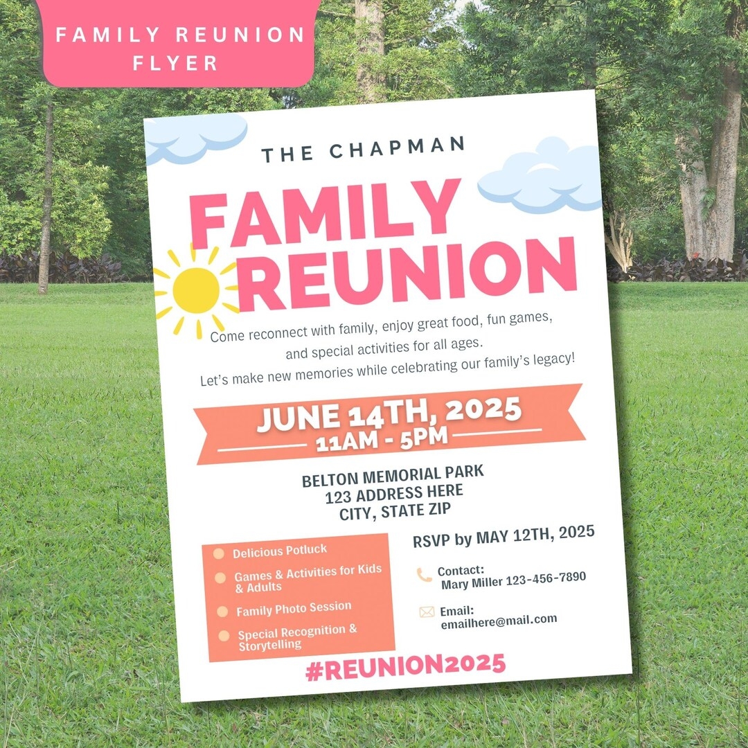 Free Printable Family Reunion Flyer Etsy