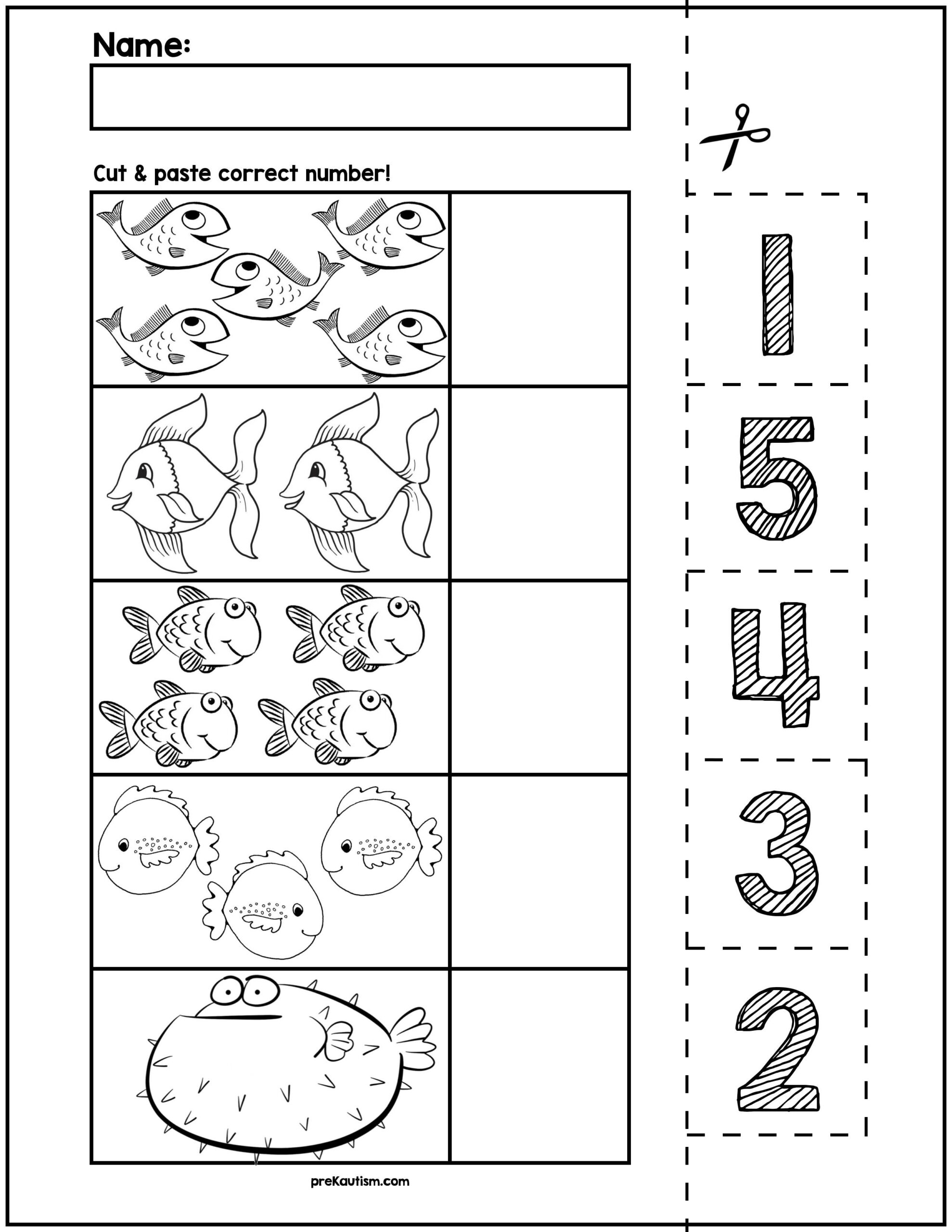 Fish Cut Match Worksheets Numbers 1 5 By PreKautism TPT
