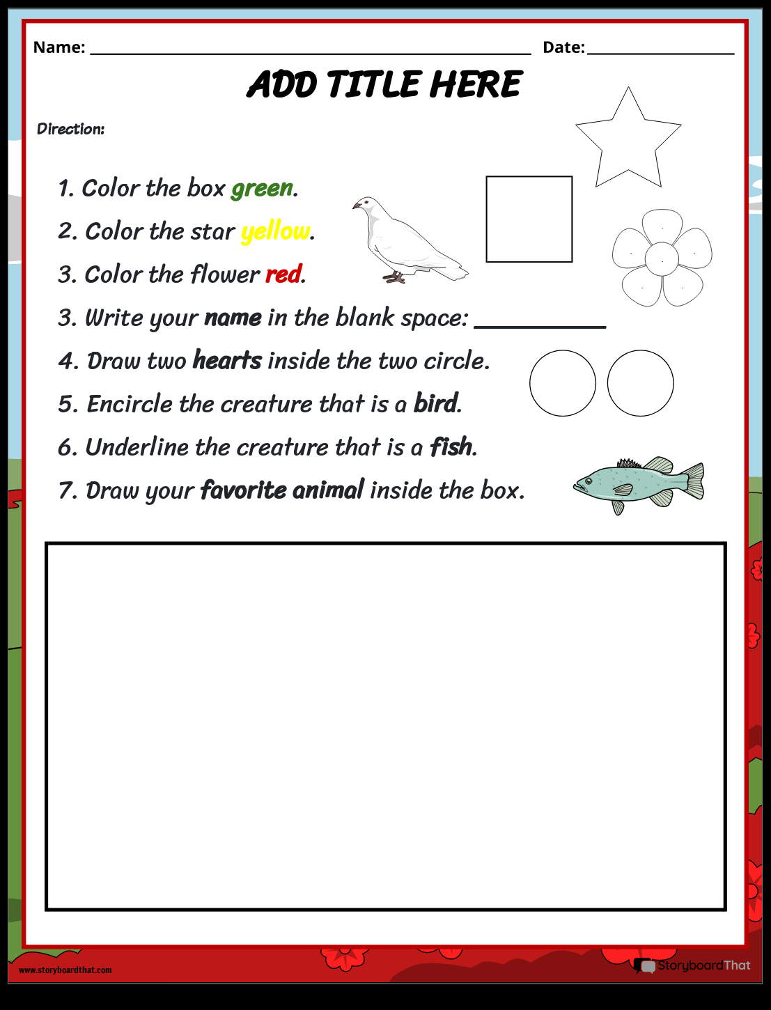 Following Directions Worksheets Storyboard That