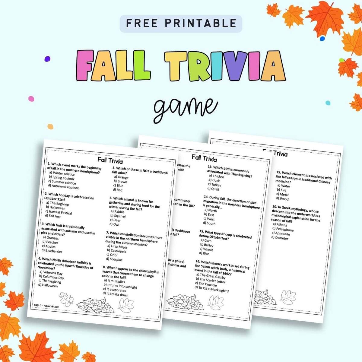 Free Autumn Trivia For Seniors Families Printable The Artisan Life Free Autumn Trivia For Seniors Families Printable The Artisan Life