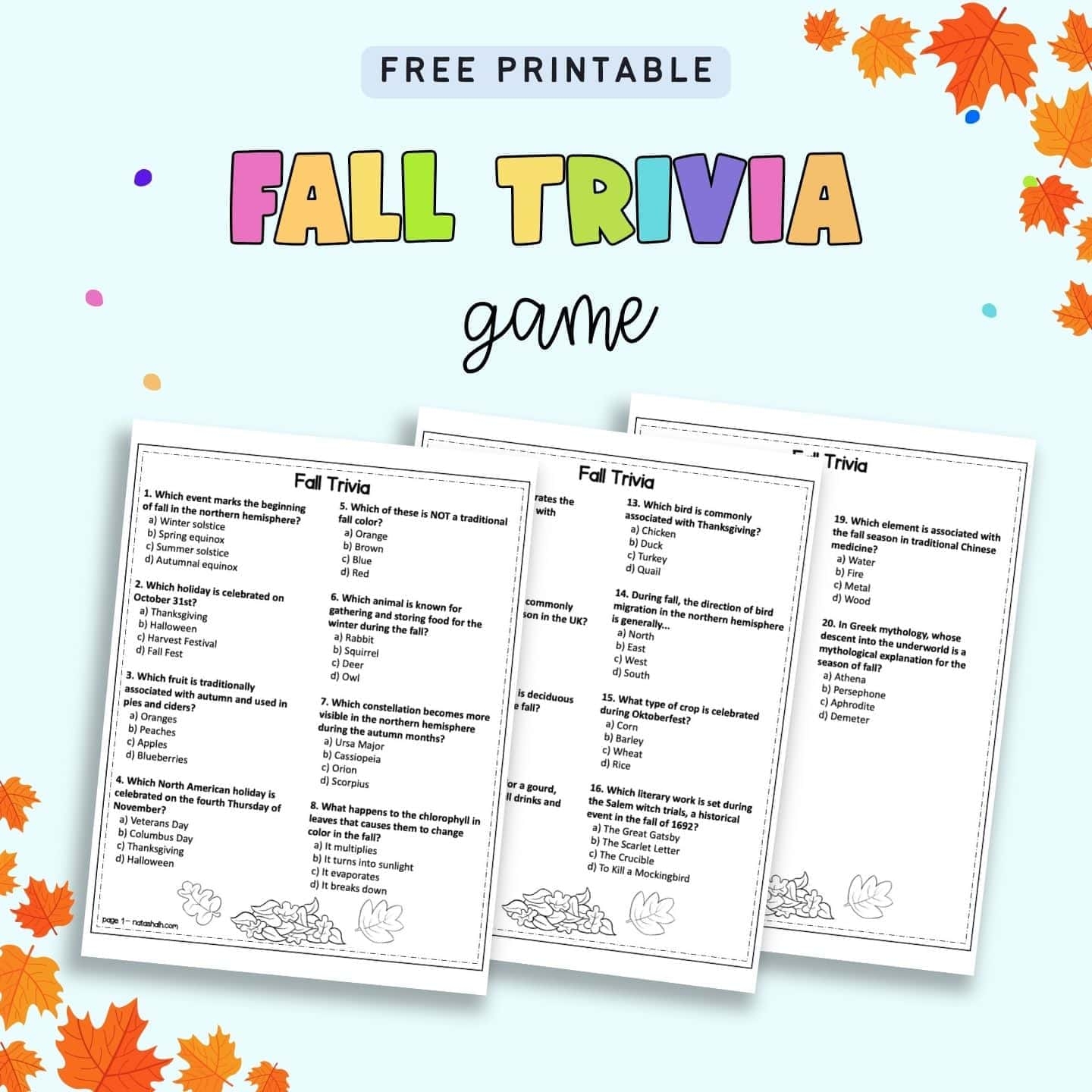 Free Autumn Trivia For Seniors Families Printable The Artisan Life