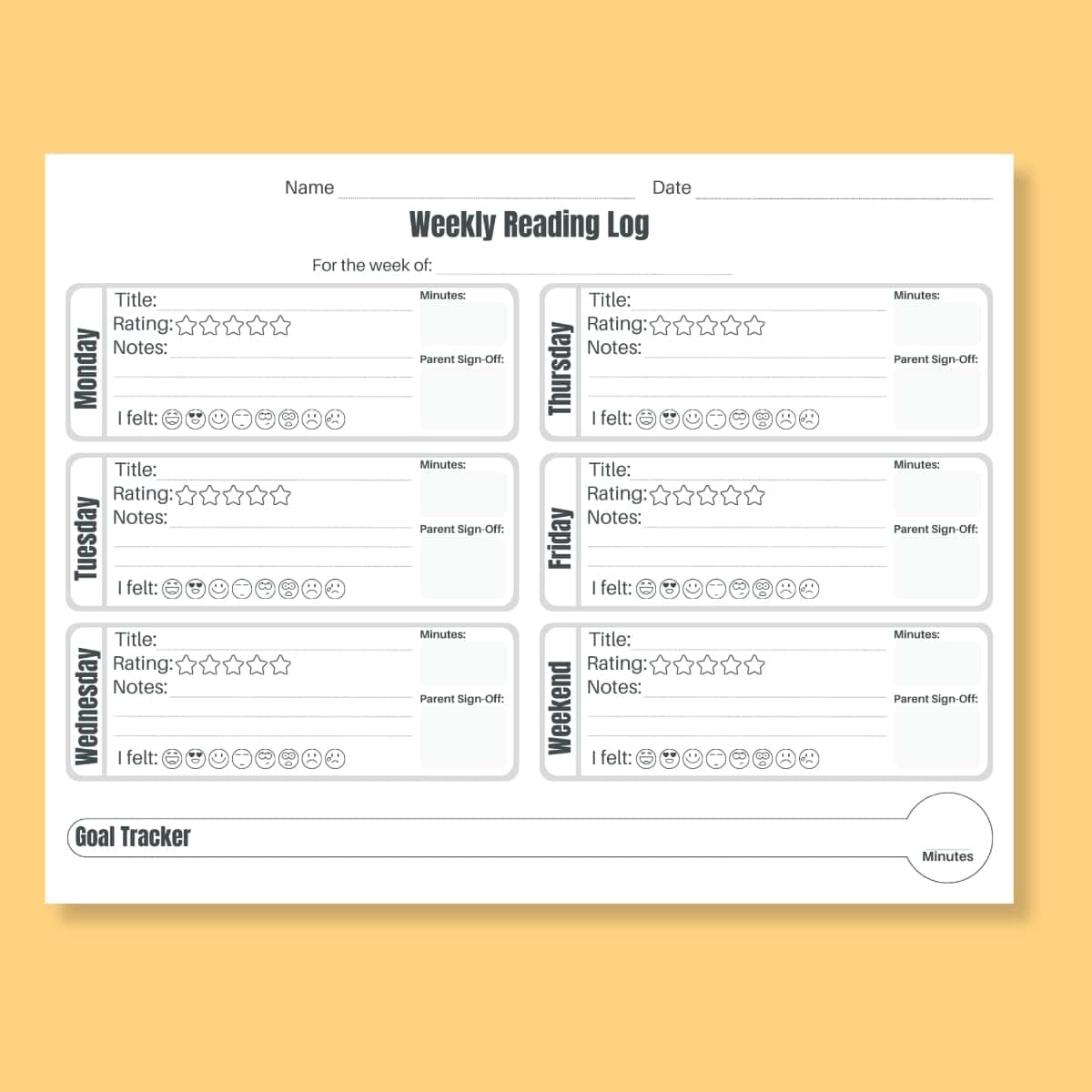 FREE Printable Weekly Reading Log For Students