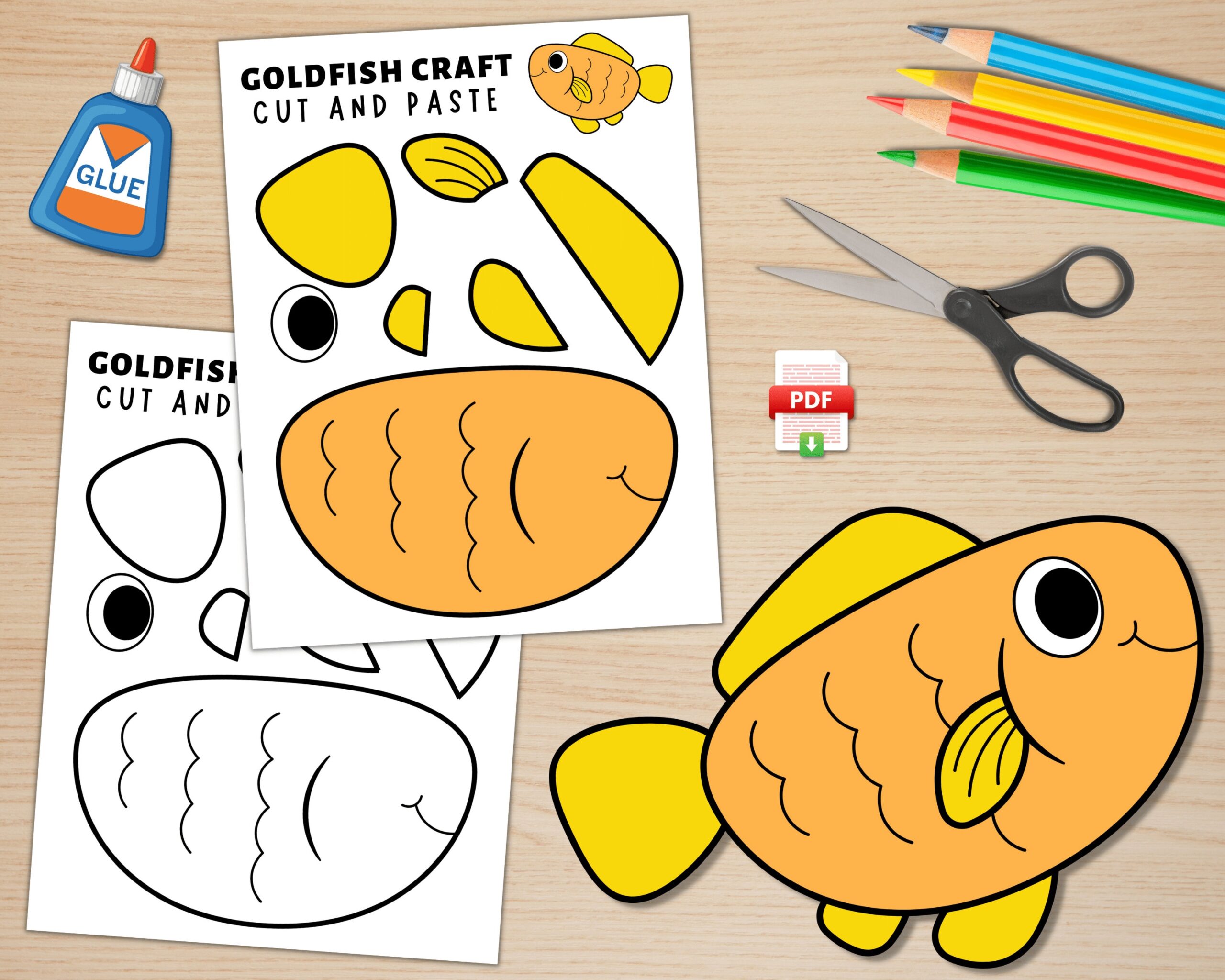 Goldfish Craft For Kids Sea Life Activity Ocean Animals Craft Cut Paste Activity Goldfish Coloring Page Goldfish Paper Craft Etsy