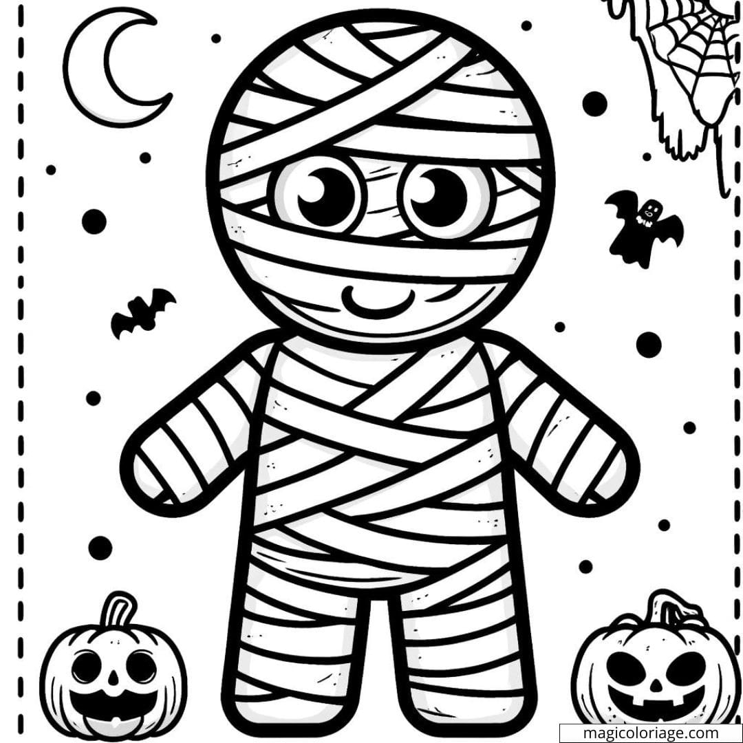 Halloween Coloring Of Mummy Wrapped In Bandages Free Drawing
