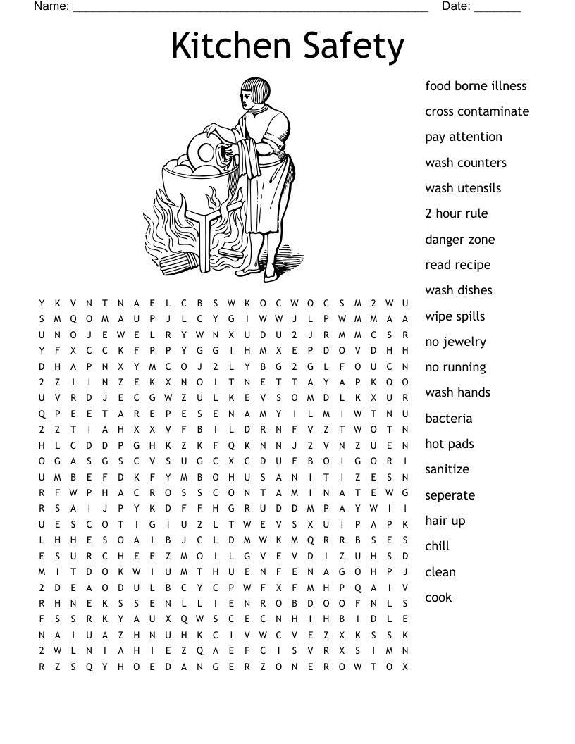 Kitchen Safety Worksheet WordMint