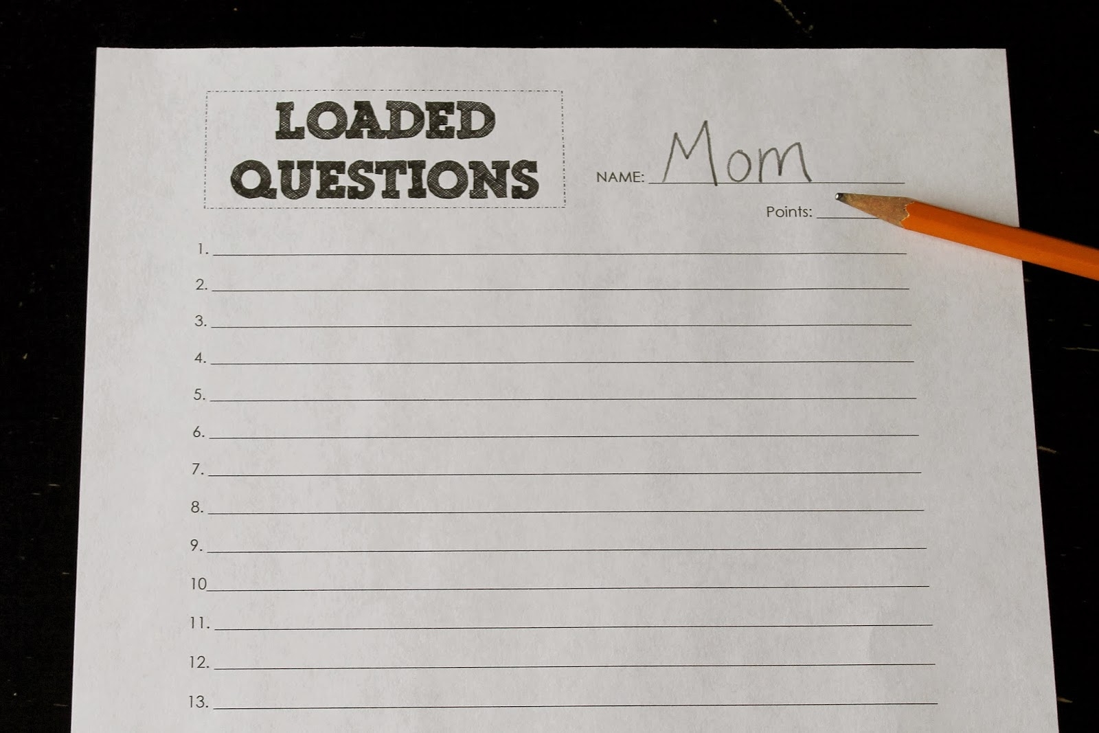 Loaded Questions A FREE Printable Game
