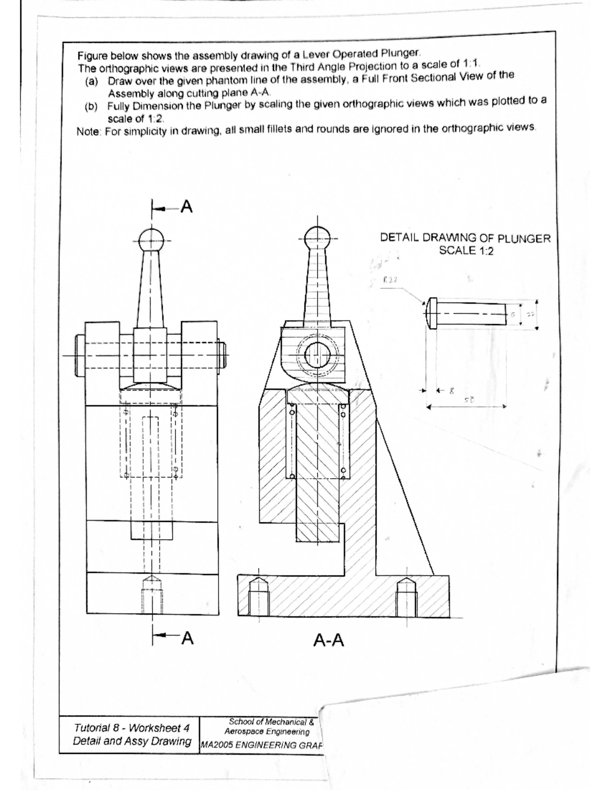 MA2005 Engineering Drawing Lever Operated Plunger Assembly Tutorial Studocu