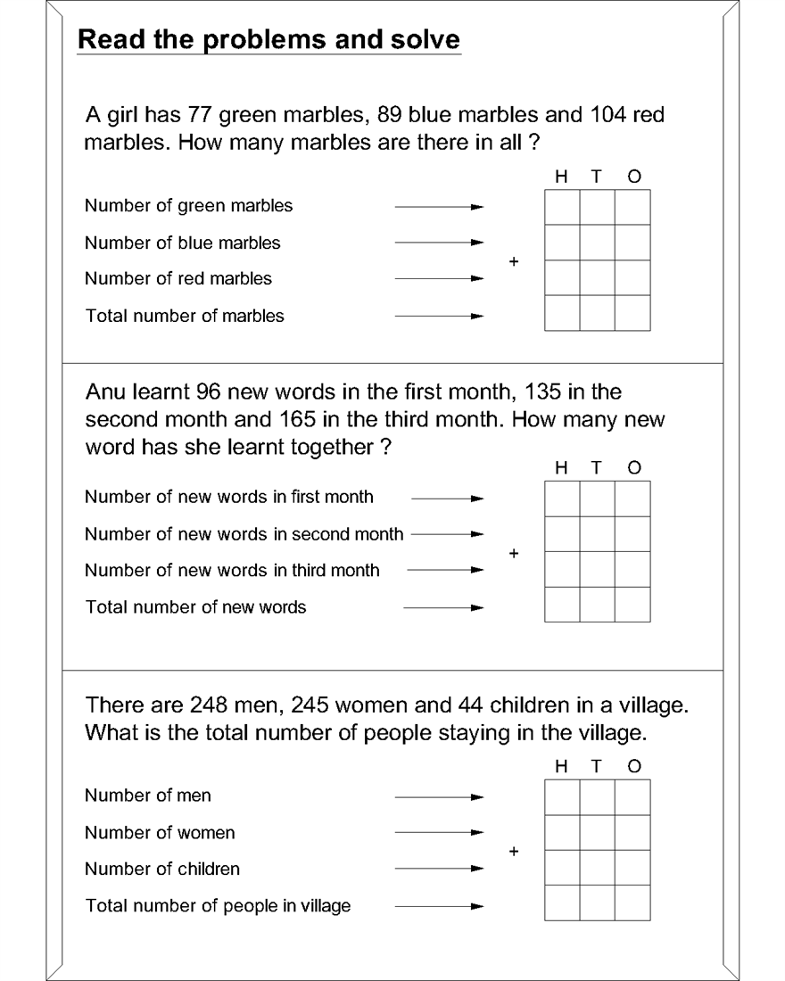 Maths Word Problem Worksheets For Addition