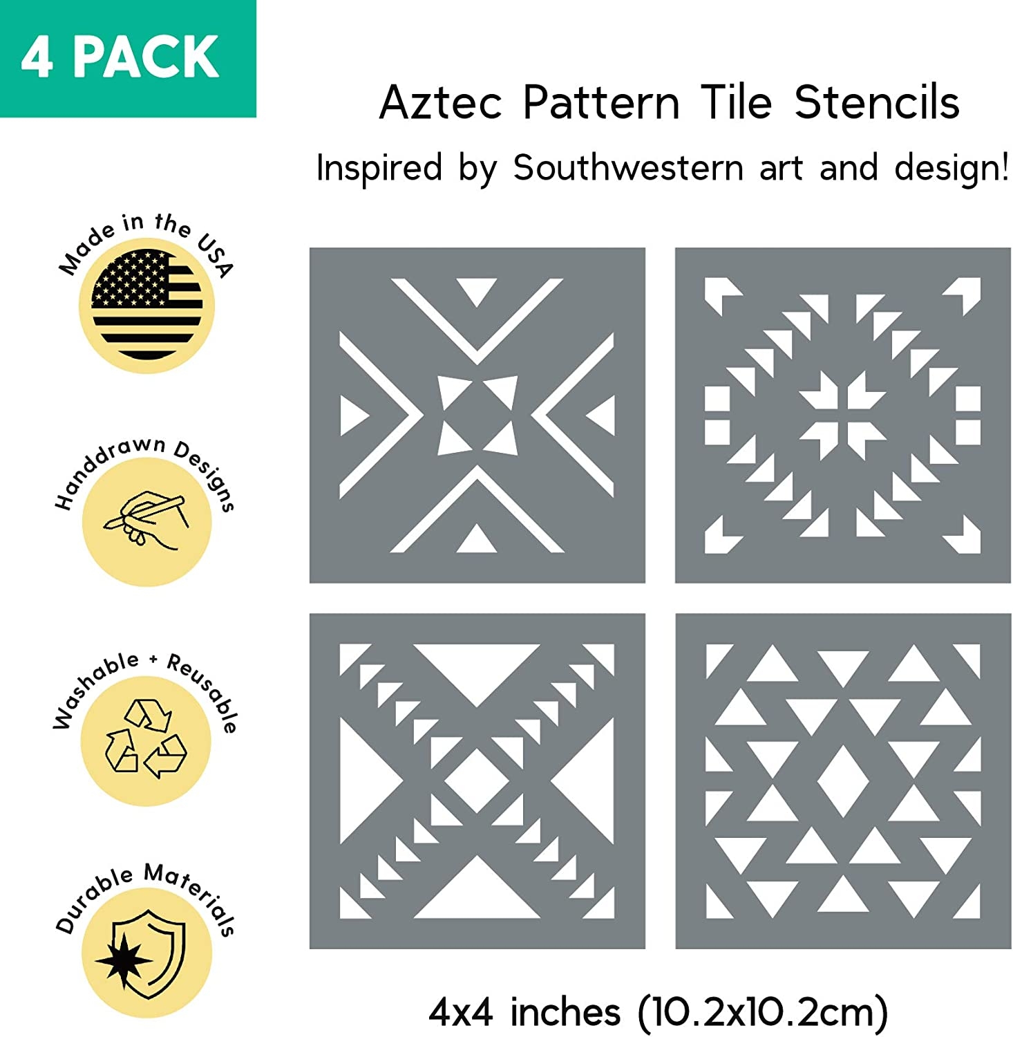 Modern Aztec Southwestern 4 X 4 Inch Stencil Set Of 4 Worksheets Library