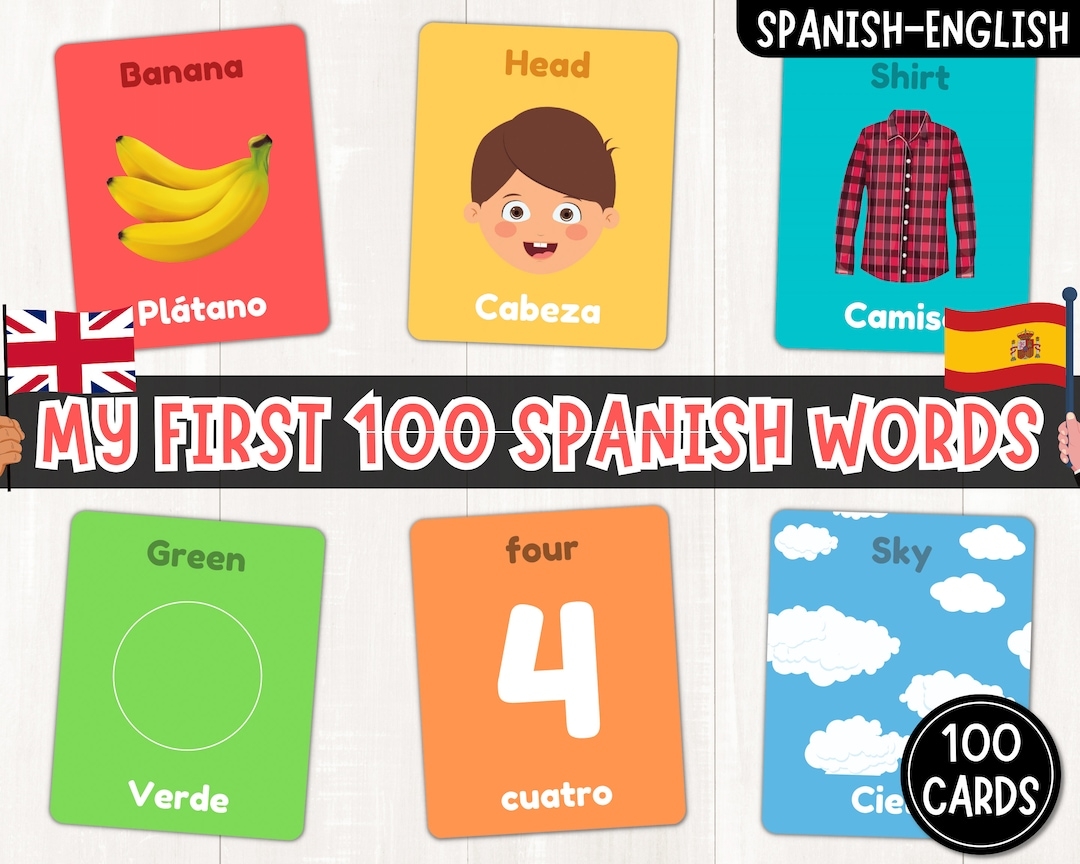 My First 100 Spanish Words Printable Spanish English Picture Dictionary Learn Spanish For Kids Vocabulary Flashcards PDF Etsy