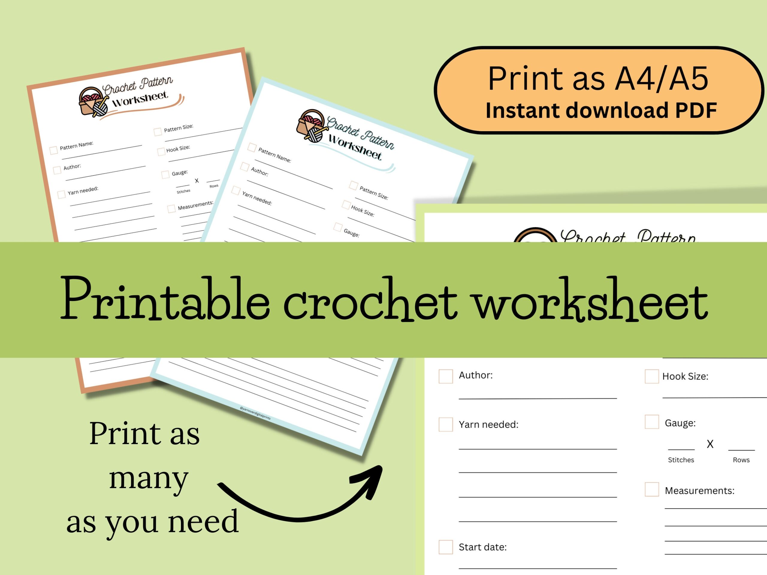 Printable Crochet Planner crochet Pattern Notes PDF Crochet Journal pattern Worksheet Instant Download Printable PDF Etsy