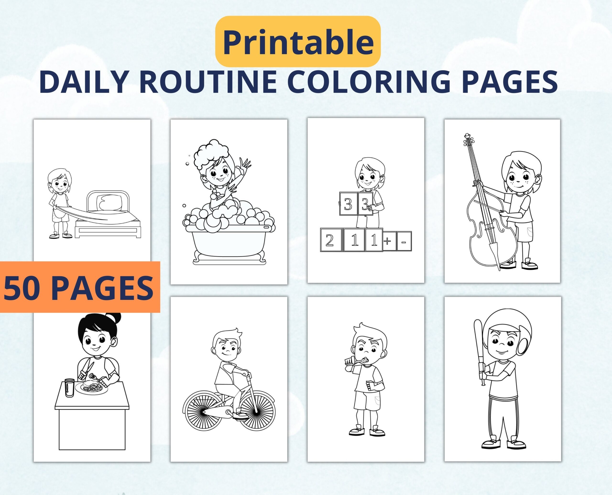 Printable Daily Routine Coloring Pages Kids Chore Activities Etsy