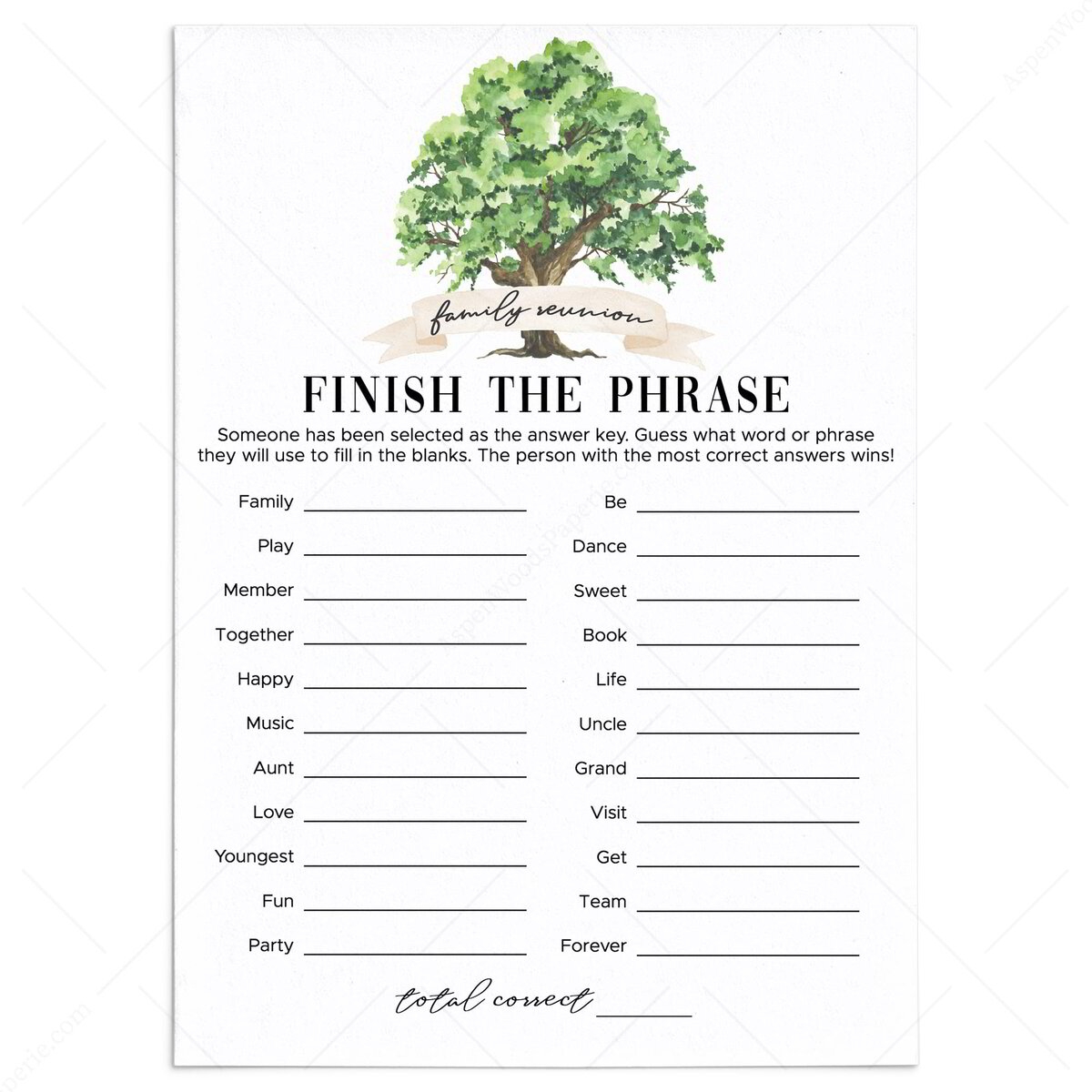 Printable Finish The Phrase Game For Family Gatherings