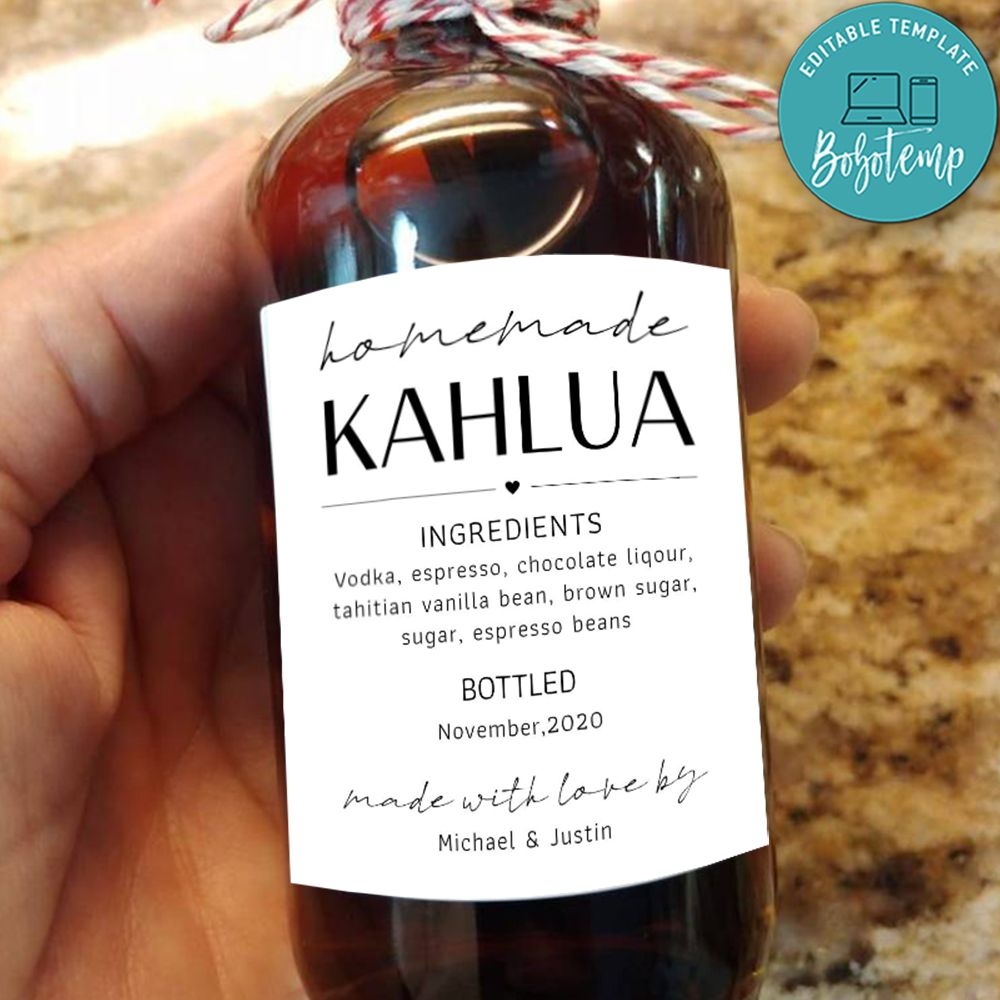 Printable Homemade Kahlua Label Digital File Bobotemp