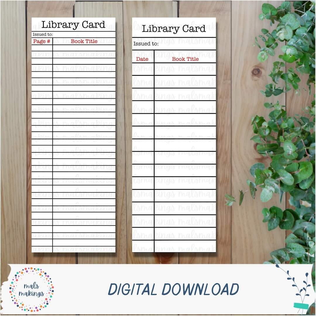 Printable Library Card Bookmark Reading Tracker Digital Download Etsy Israel
