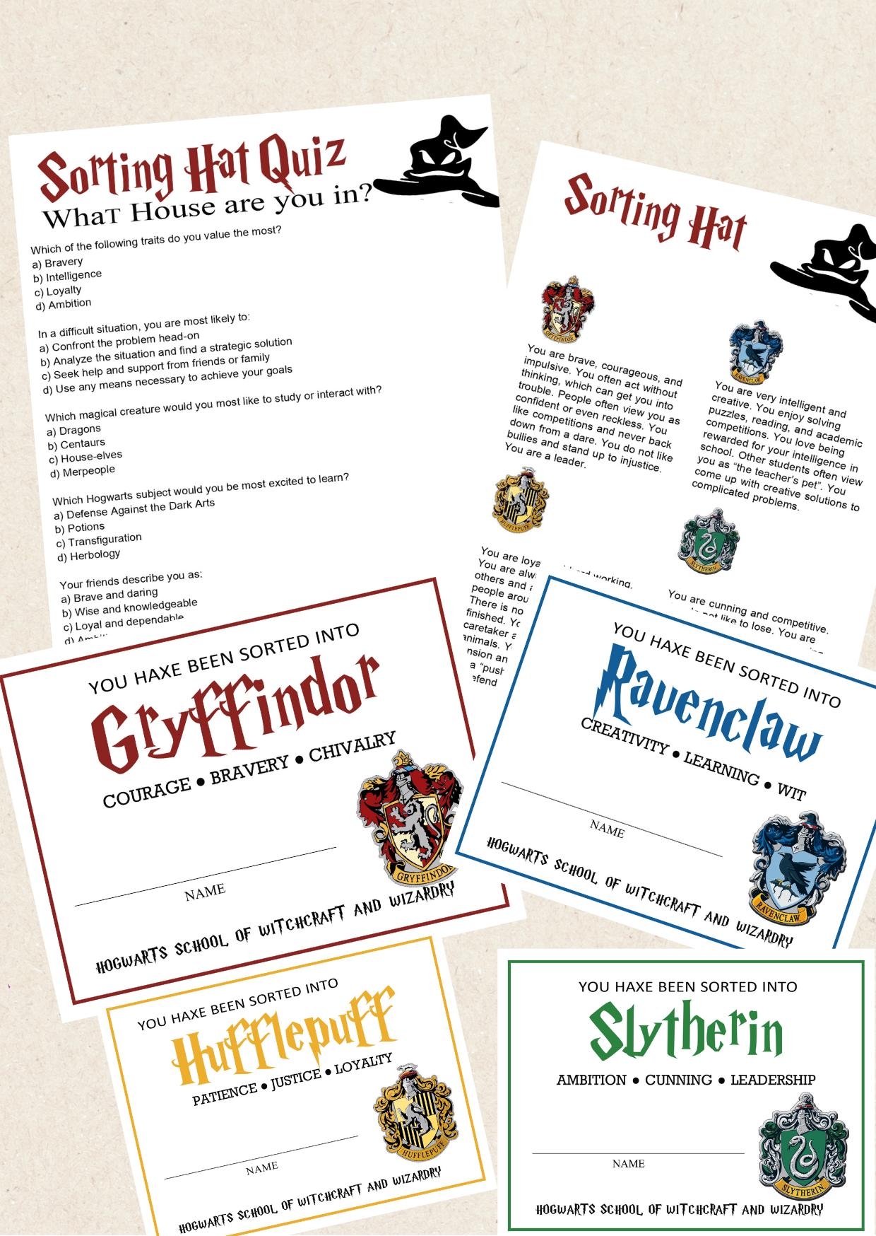 Sorting Ceremony Magical House Quiz Game Certificates Wizard Sorting Trivia Printable Instant Download Check What House Are You In Etsy