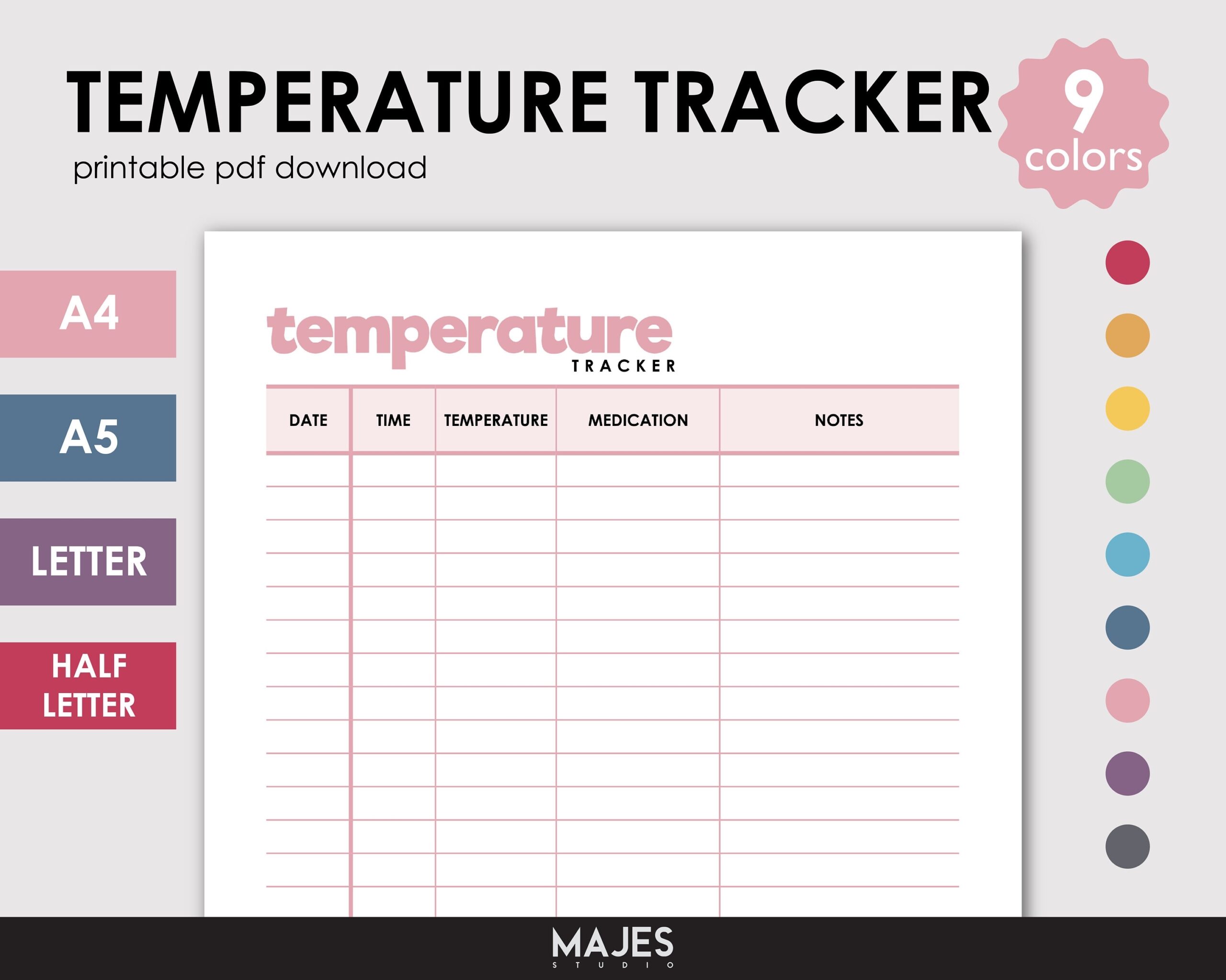 Temperature Tracker Printable Medication Health Chart Digital Download Etsy