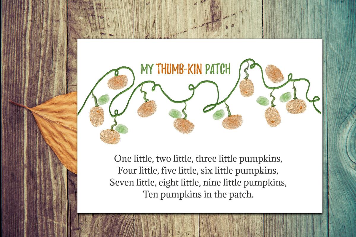 Ten Little Pumpkins Thumbprint Art Preschool Printable Kindergarten Craft Idea Autumn Homeschool Activity Fall Decor Instant Download Etsy